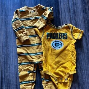 Carter's Yellow and Green Packers Bodysuit Set